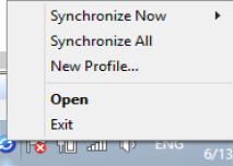 Sync2 Right-click windows tray menu